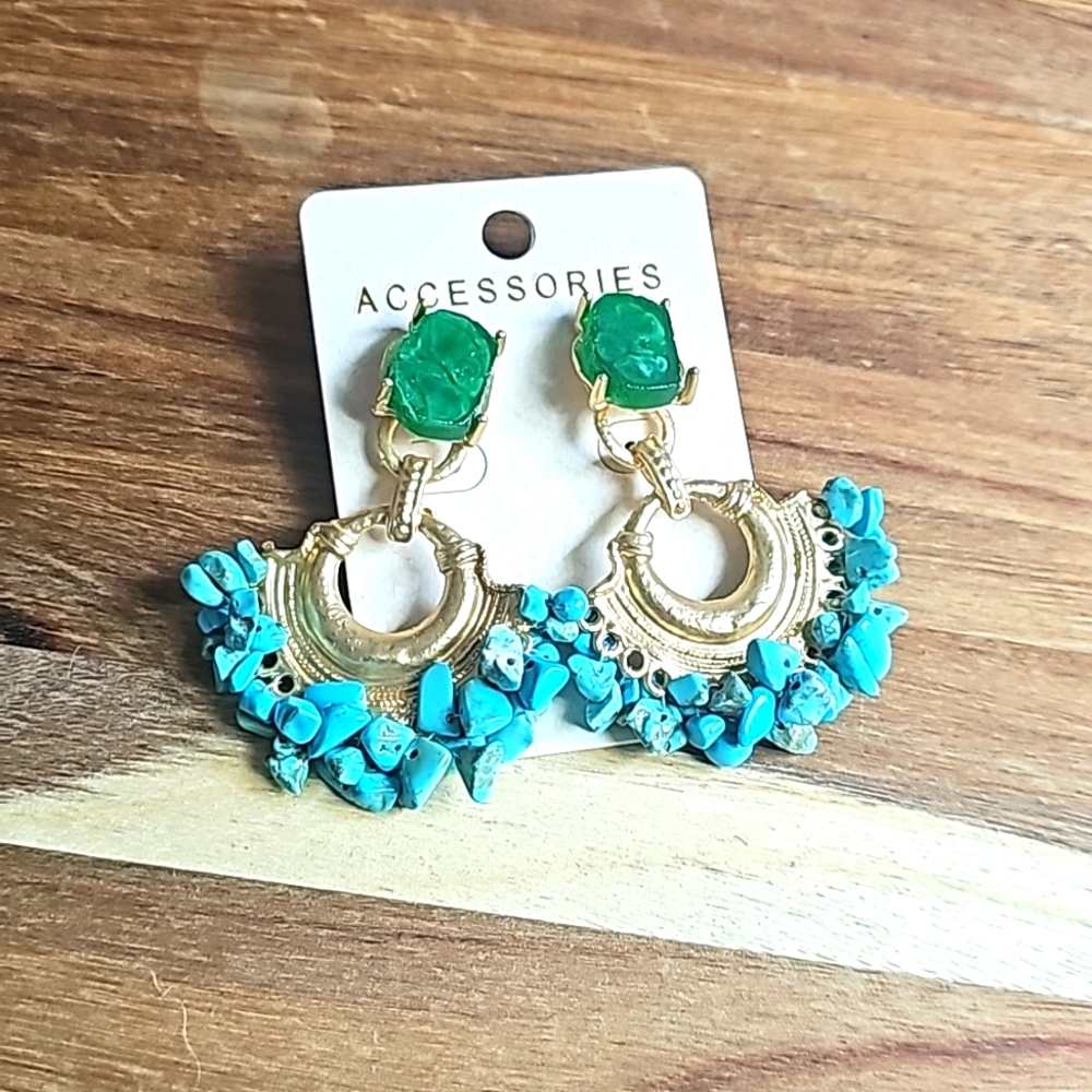 Gold tone Turquoise and Emerald earrings